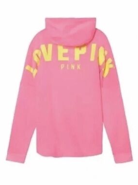 VS Pink Criss Cross Pink Tunic Hoodie Yellow Logo S